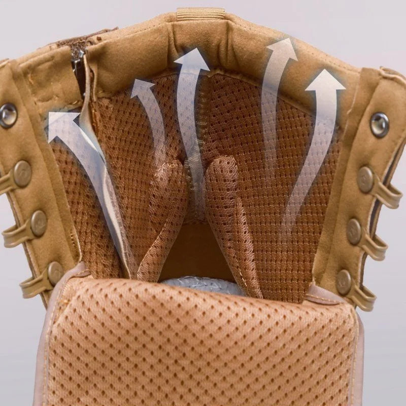 Botas impermeables de piel de vacuno para hombre, ideales para senderismo, escalada y actividades al aire libre en verano. Resistentes al desgaste, antideslizantes y con cremallera lateral. Diseño moderno con cordones.