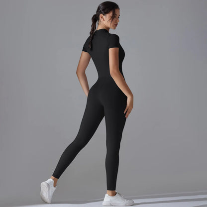 Women Zipper Bodysuits Fitness Sports Bodysuit Yoga Suit Breathable Quick Drying Sports Yoga Clothing Women Gym Push Up Workout