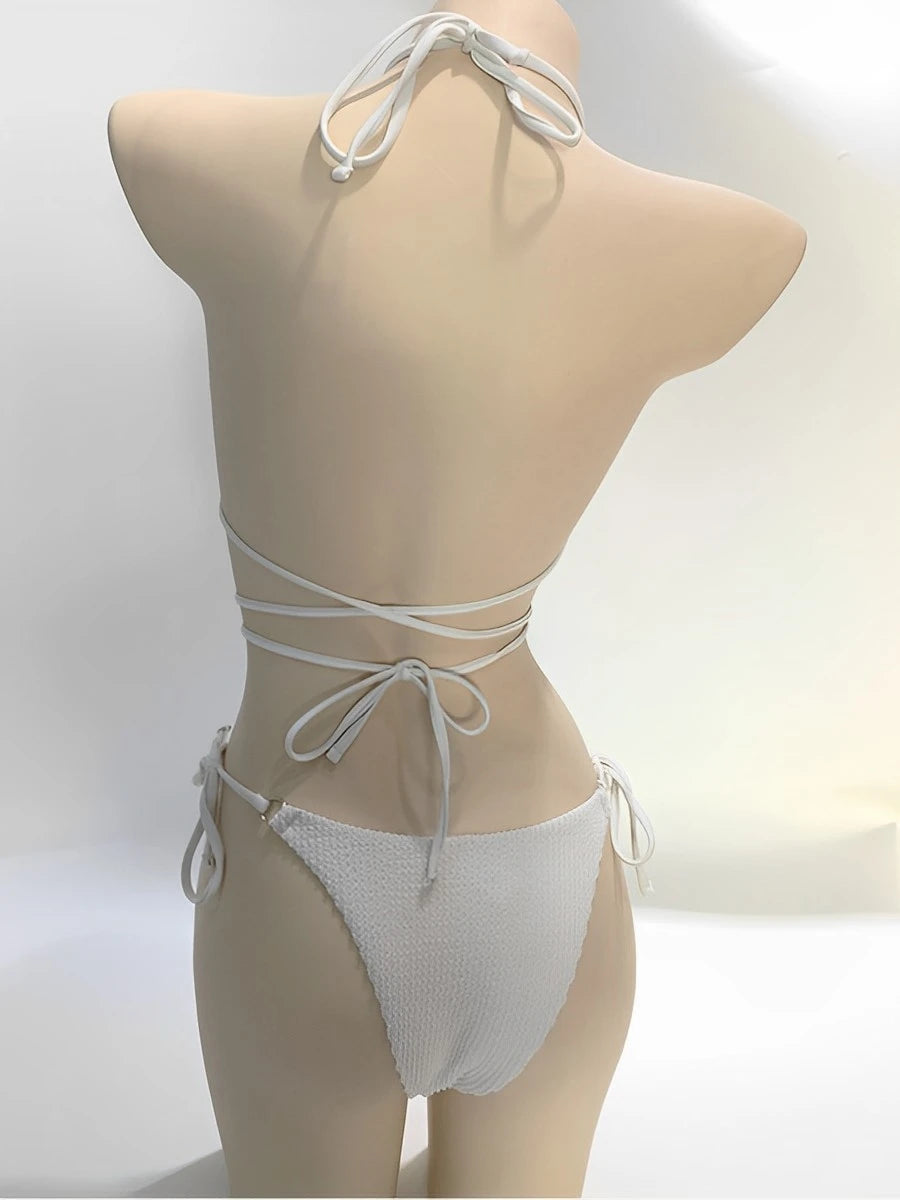 2025 Halter String Bikini Bandage Swimsuit Women Sexy Solid Swimwear Female Bathers Bathing Swimming Swim Suit Beachwear