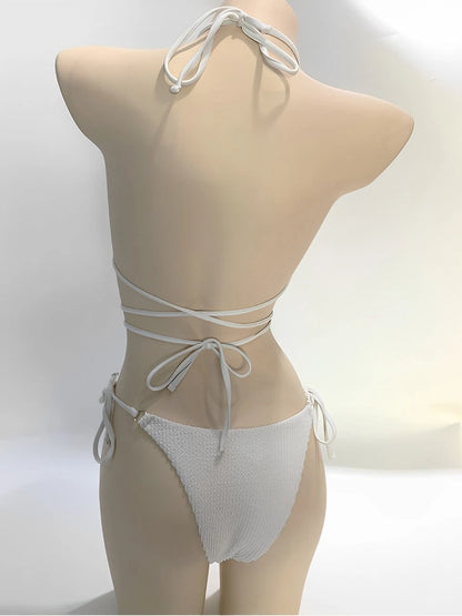 2025 Halter String Bikini Bandage Swimsuit Women Sexy Solid Swimwear Female Bathers Bathing Swimming Swim Suit Beachwear