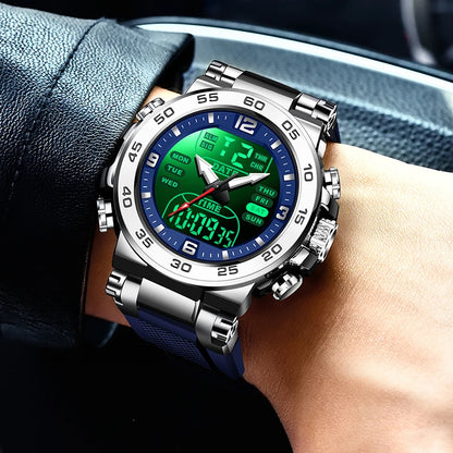 Relojes FOXBOX para hombre, marca superior, reloj de pulsera analógico digital de cuarzo de lujo para hombre, reloj luminoso con pantalla de doble horario resistente al agua para hombre