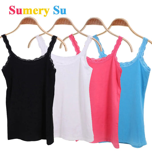 Camisola sexy de algodón suave para mujer, sin mangas, de encaje, ajustada, informal, corta, con encanto, ideal como regalo