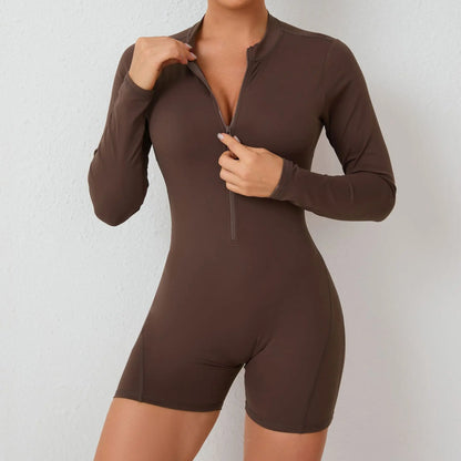 V Back Scrunch One-Piece Suit Push Up Sports Jumpsuit Woman Fitness Zipper Overalls Workout Rompers Women Gym Bodysuits Female