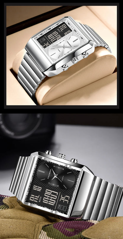 LIGE - Reloj digital cuadrado de moda para hombre, informal, deportivo, resistente al agua, de cuarzo, cronógrafo de lujo de la mejor marca FOXBOX