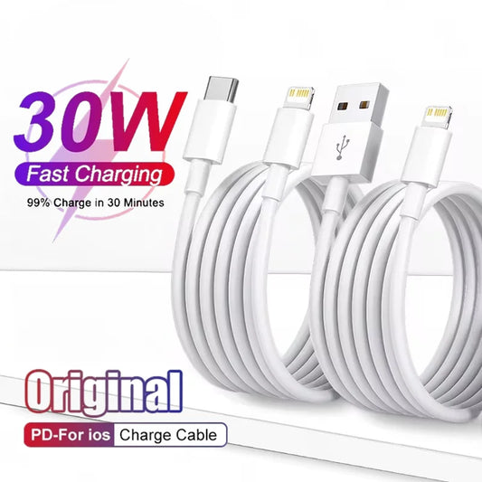 Cable USB de carga rápida PD de 30 W para iPhone 11, 12, 13 Pro, XS Max, 7, 8, 14 Plus, X, XR, SE, carga rápida, USB C, línea de datos de 1 m, 2 m y 3 m