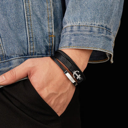 Pulsera de cuero para hombre. Pulsera de cuero trenzado multicapa versátil con forma de ancla retro, adecuada para regalos de hombre.