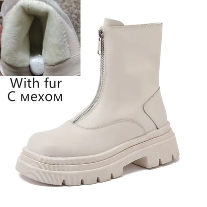 AIYUQI Women Chelsea Boots Genuine Leather 2025 New Warm Winter Boots Women Non Slip British Style Front Zipper Women Booties