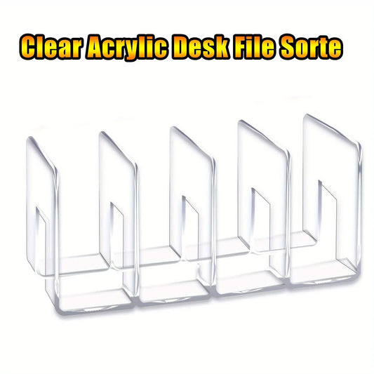 Organizador de escritorio de acrílico transparente de 4 compartimentos, perfecto para guardar suministros de oficina y libros, accesorios de escritorio de oficina.