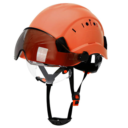 Casco de seguridad con patrón de fibra de carbono y gafas de doble visera para ingenieros, casco de seguridad CE ANSI ABS, gorra de trabajo industrial, rescate
