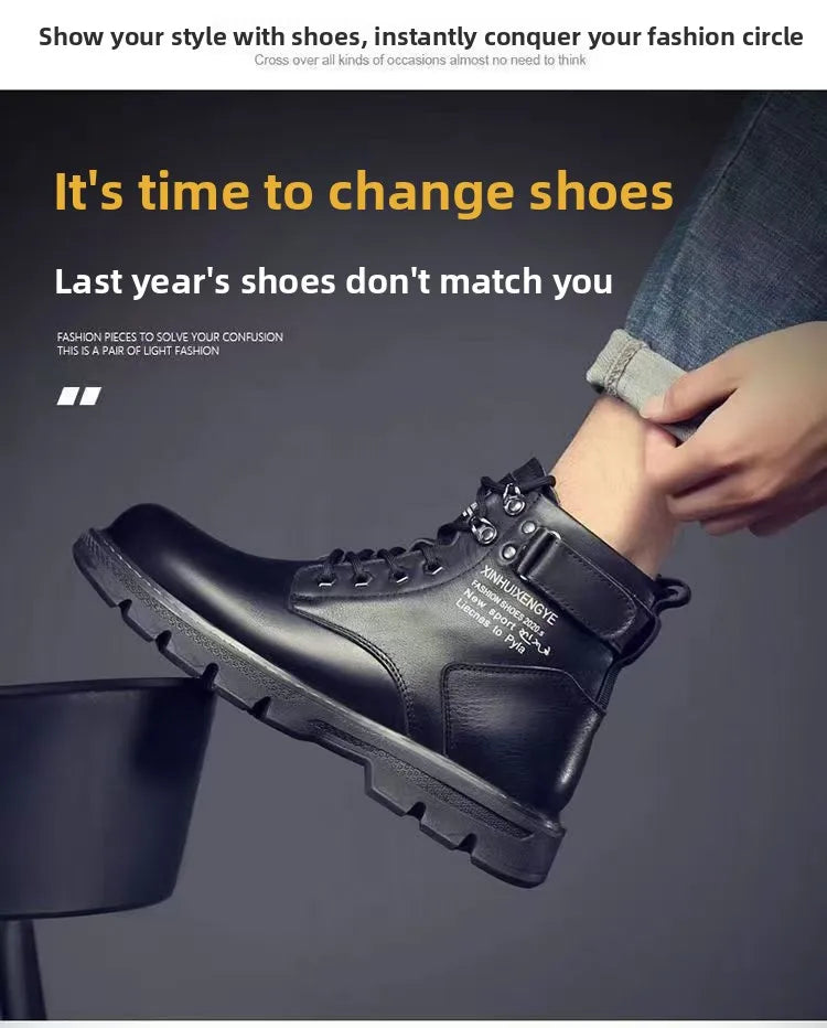 Botas de hombre de piel suave con forro interior, informales, para otoño e invierno, de alta calidad, versátiles, cómodas y que combinan con todo.