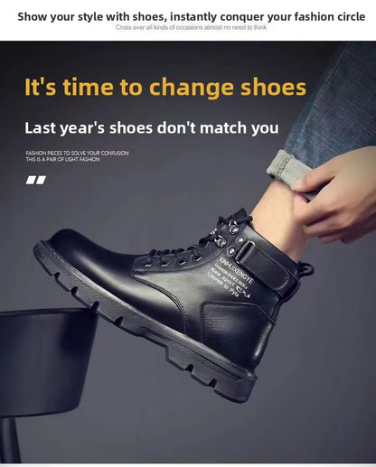 Botas de hombre de piel suave con forro interior, informales, para otoño e invierno, de alta calidad, versátiles, cómodas y que combinan con todo.