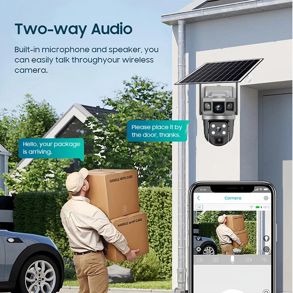 Cámara solar exterior V380Pro de 12 MP con IP 4G/WiFi, visión nocturna HD, seguimiento PTZ, detección de movimiento PIR y seguridad para el hogar (CCTV inteligente).