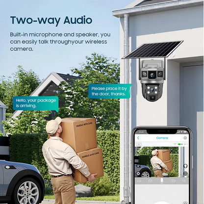 Cámara solar exterior V380Pro de 12 MP con IP 4G/WiFi, visión nocturna HD, seguimiento PTZ, detección de movimiento PIR y seguridad para el hogar (CCTV inteligente).