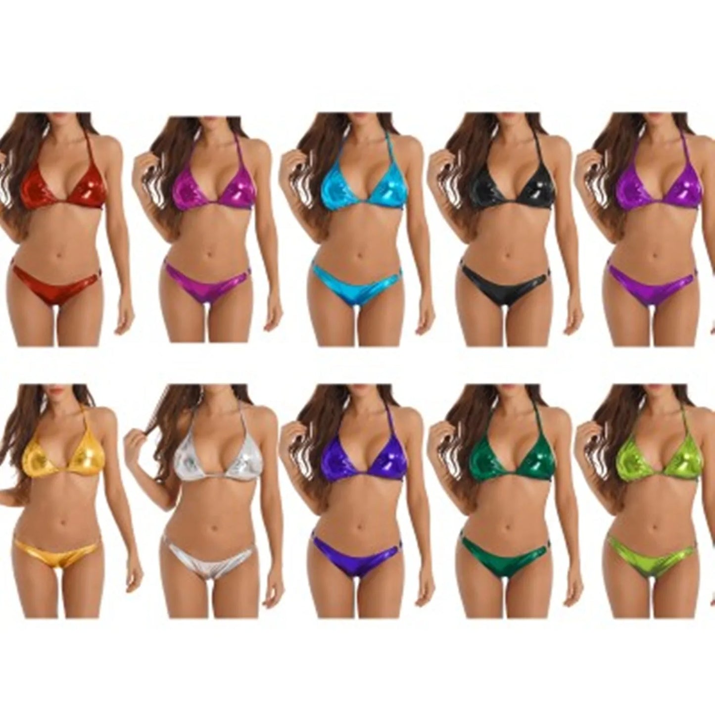 Women's Metallic Shiny Bikini Fashion Set Swimwear Pool Party Bathing Suit Top + Bottom Beachwear Women Swimsuit 2022 New