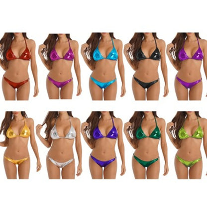 Women's Metallic Shiny Bikini Fashion Set Swimwear Pool Party Bathing Suit Top + Bottom Beachwear Women Swimsuit 2022 New