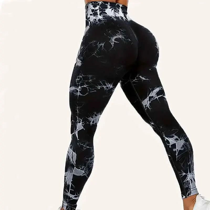 Leggings de entrenamiento sin costuras para mujer, cintura alta, levantamiento de glúteos, para deportes al aire libre, fitness, pantalones de yoga con efecto tie-dye