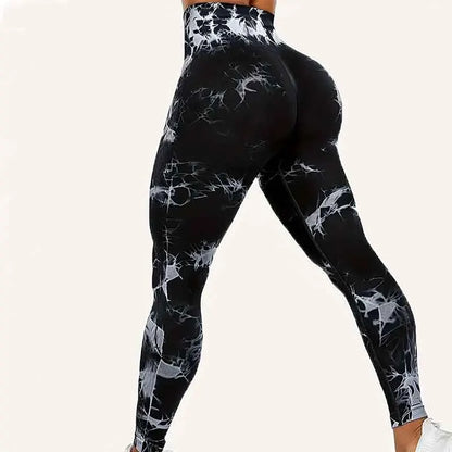 Leggings de entrenamiento sin costuras para mujer, cintura alta, levantamiento de glúteos, para deportes al aire libre, fitness, pantalones de yoga con efecto tie-dye