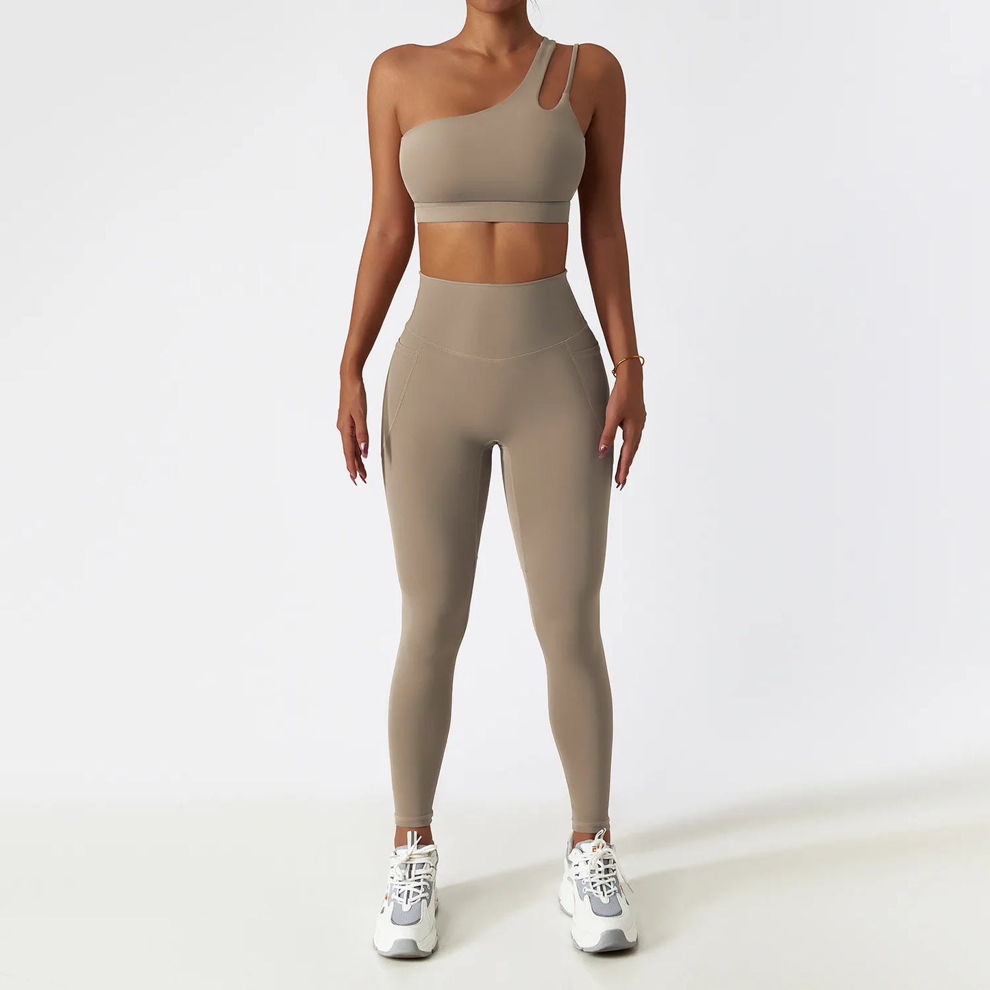 Ctenkevet - Conjunto deportivo de 2 piezas para mujer, sujetador sexy de un solo hombro, ropa deportiva femenina, conjunto de gimnasio para fitness, traje de yoga de secado rápido