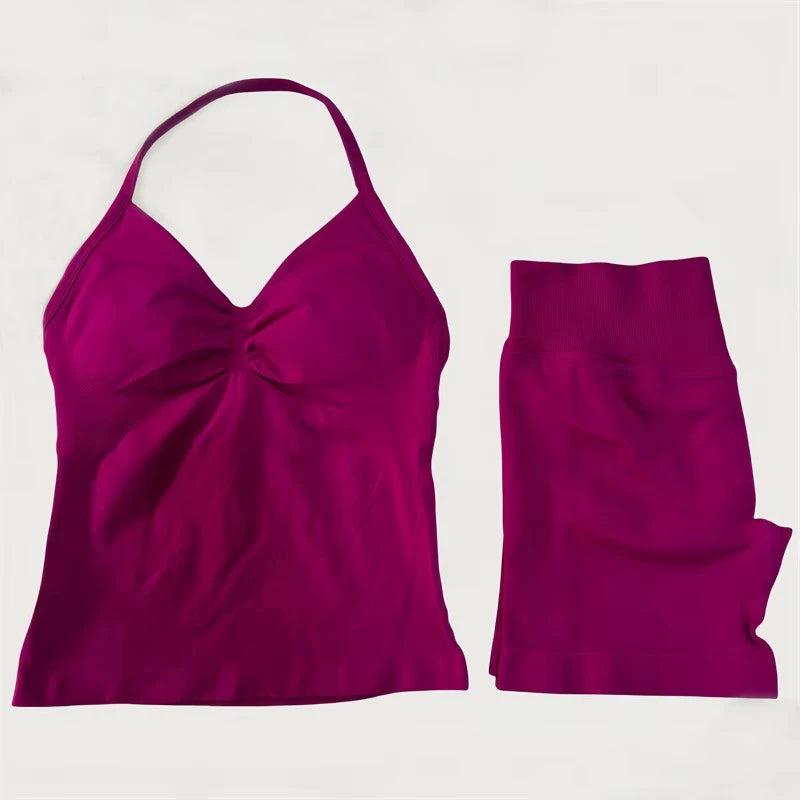 Women's Electric Blue Blossom High Stretch Top Sports Bra Shorts Set Comfortable Gym Workout Yoga Active Wear Impact Outfit