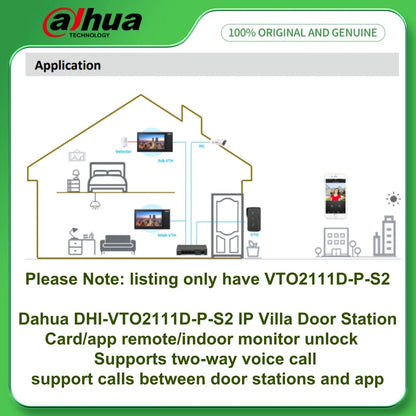 Portero automático IP Dahua DHI-VTO2111D-P-S2 para villas con llamada de voz bidireccional, alarma antisabotaje, alimentación PoE, dos cerraduras y cámara de alta definición.