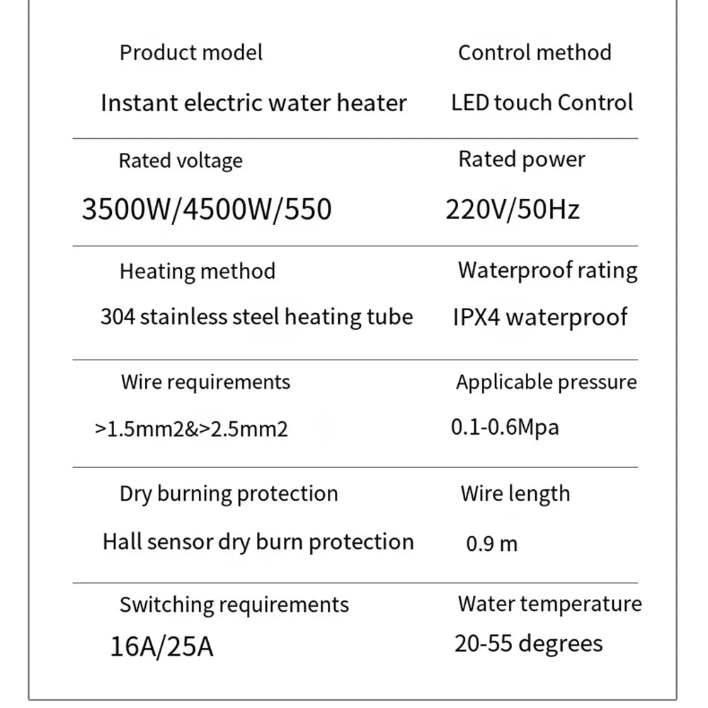 Calentador de agua instantáneo sin tanque de 5500 W con termostato, calentador de inducción, calentadores eléctricos táctiles inteligentes, ducha automática.