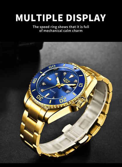 Relojes de moda LIGE para hombre, de lujo, luminosos, con calendario, para negocios, resistentes al agua, cronógrafo, de acero inoxidable, de cuarzo.