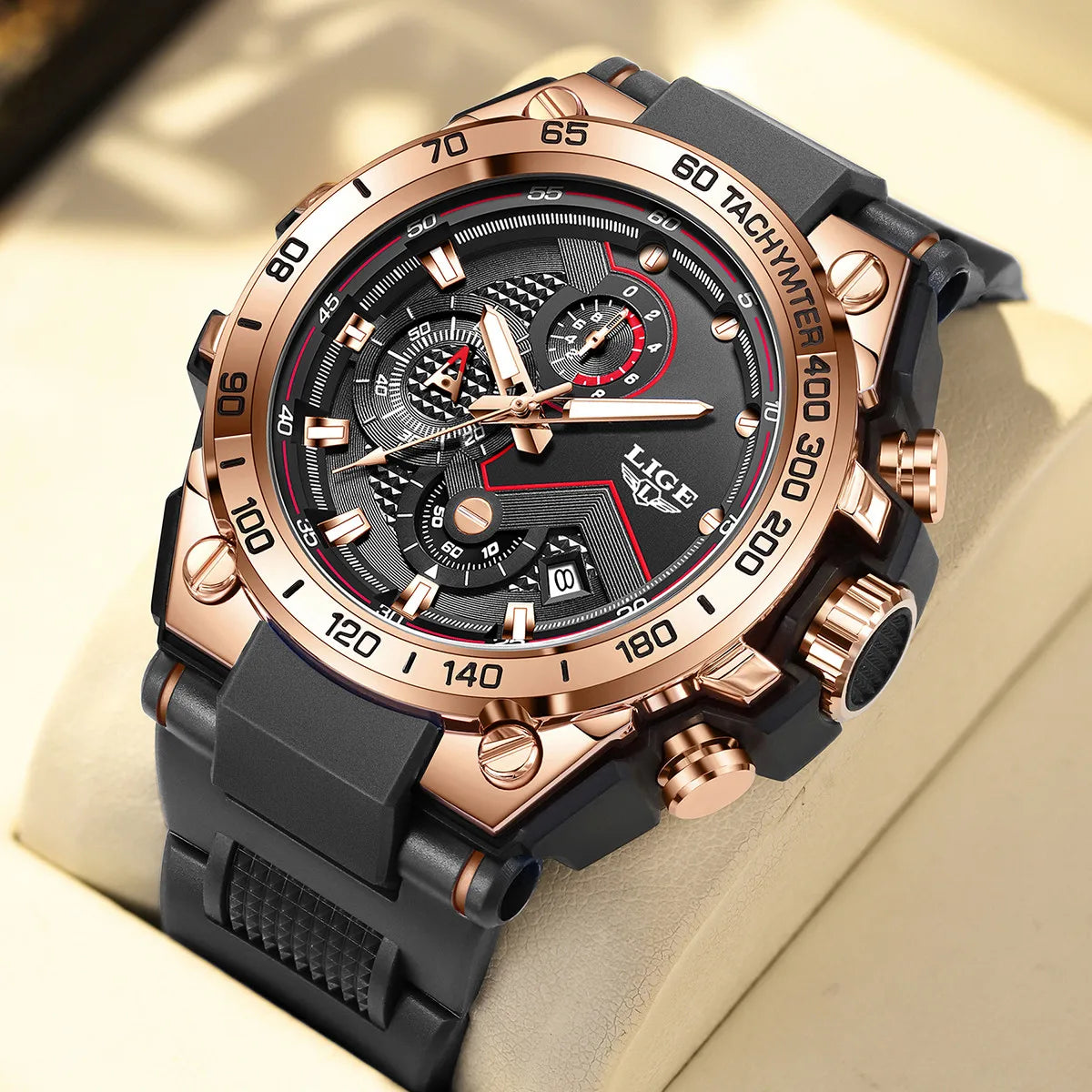 Reloj LIGE para hombre, multifunción, correa de silicona, resistente al agua, luminoso, calendario, moda, deportivo, cuarzo.