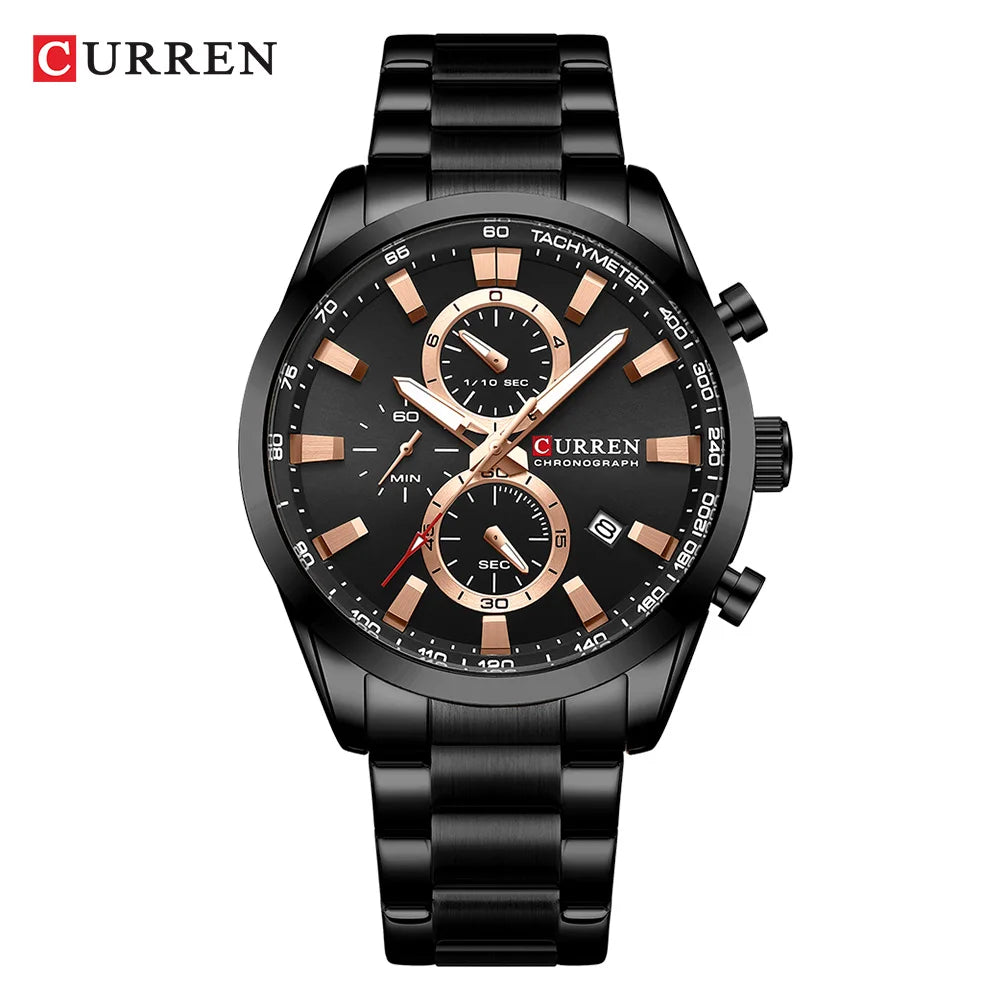Reloj deportivo CURREN de cuarzo con cronógrafo para hombre - Pulsera de acero inoxidable y esfera multifuncional
