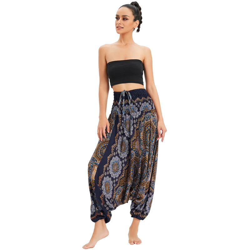 Bohemian Pants Women Pantalones Mujer Hippie High Waist Rayon Harem Baggy Boho Yoga Beach Wear Pour Femme Calca Feminina Printed