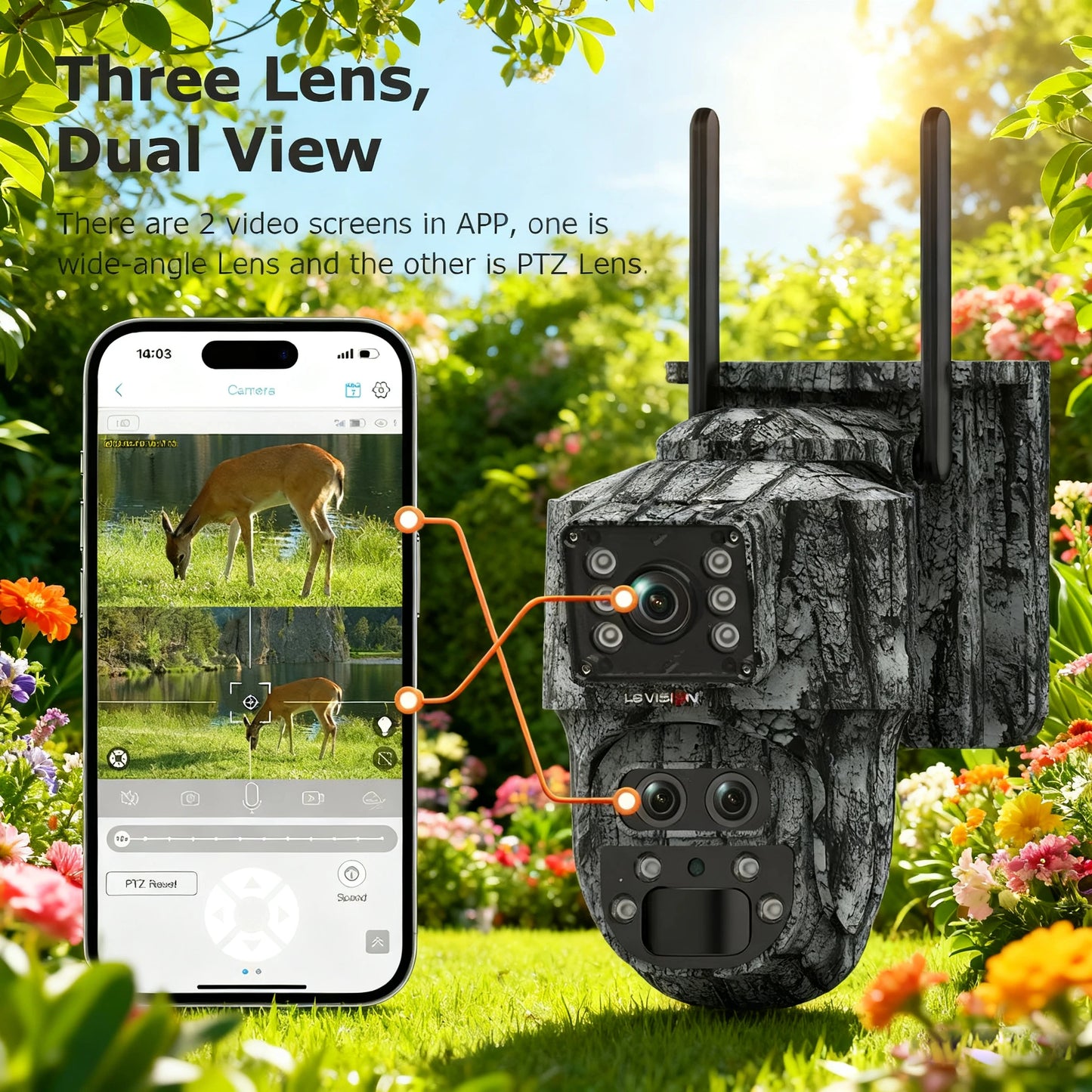 Cámara de seguridad solar inalámbrica LS VISION de 12 MP, 4G, zoom 15x, para exteriores, con doble pantalla, WiFi, detección humana PIR y sistema CCTV UBox.