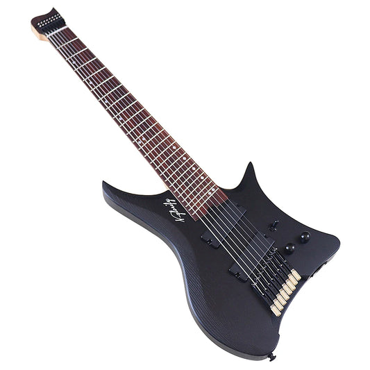 Guitarra eléctrica sin pala de 8 cuerdas con trastes en abanico, cuerpo de fresno macizo de 30 pulgadas, mástil de arce