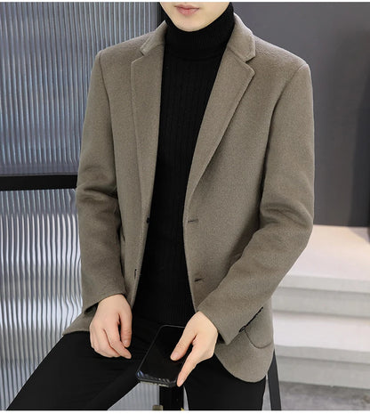 Slim Fit Detachable Down Liner Men's Woolen Coat High Quality 2025 Autumn Winter Casual Solid Color Short Style Warm Wool Jacket