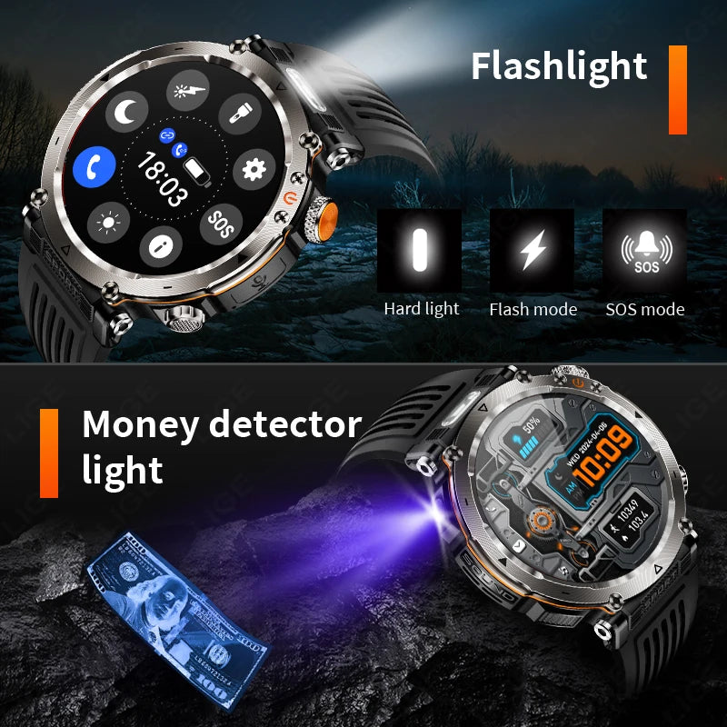 Reloj inteligente para hombre, nuevo, con batería de 600 mAh, control de la temperatura, el oxígeno en sangre, la salud, brújula, IP68, resistente al agua, linterna LED