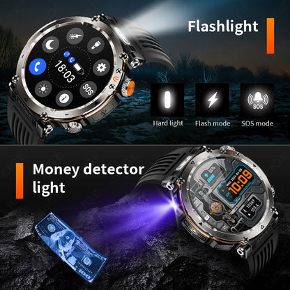 Reloj inteligente para hombre, nuevo, con batería de 600 mAh, control de la temperatura, el oxígeno en sangre, la salud, brújula, IP68, resistente al agua, linterna LED