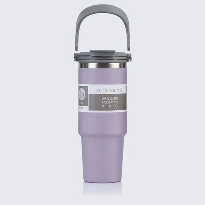Vaso portátil de acero inoxidable de 30 oz con aislamiento para coche, con pajita y doble pajita para bebidas frías, ideal para usar en el vehículo.