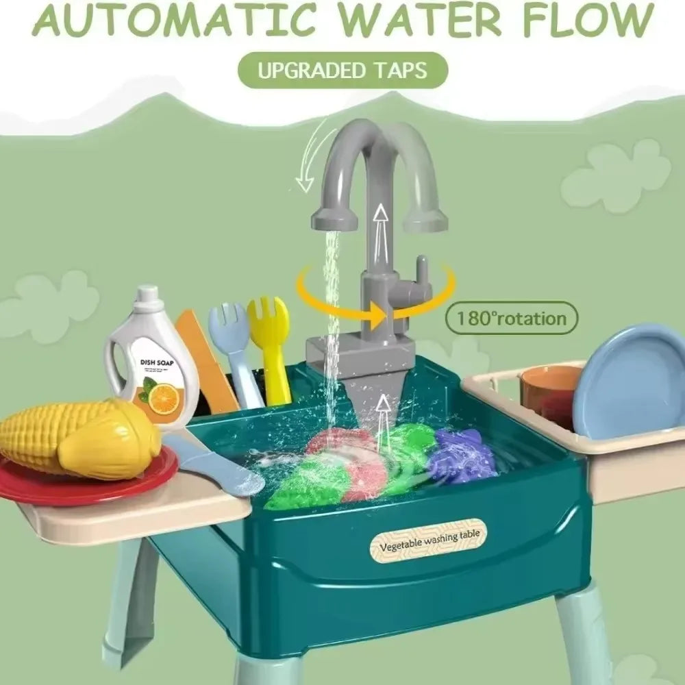 Juguetes para niños en casa, educación temprana, cocina, simulación, lavavajillas eléctrico, mesa, toma de agua, juguetes para lavar verduras