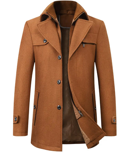 2025 High quality men's wool coat medium length double collar winter plus cotton thickened wool coat men's coat