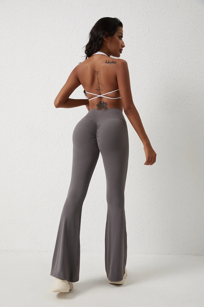 Pantalones de yoga QINACTIV para mujer, tipo flare, acampanados, de cintura alta, para fitness, gimnasio, deportes casuales y elásticos.
