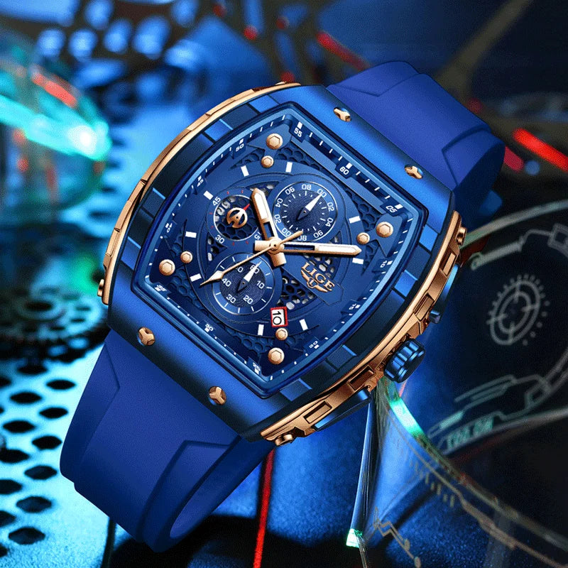 Relojes LIGE de primera marca para hombre, reloj de pulsera de cuarzo cuadrado de lujo, reloj cronógrafo luminoso resistente al agua para hombre, reloj con fecha