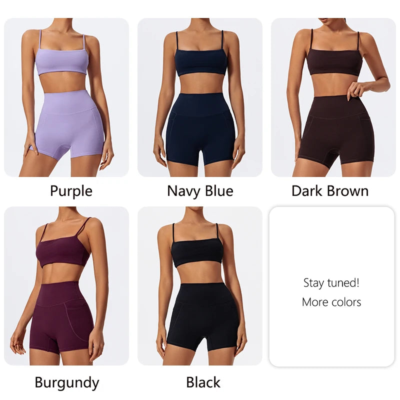 Ctenkevet - Conjunto de dos piezas para mujer, para gimnasio, entrenamiento, sujetador de yoga, pantalones cortos, ropa deportiva, camisola de secado rápido