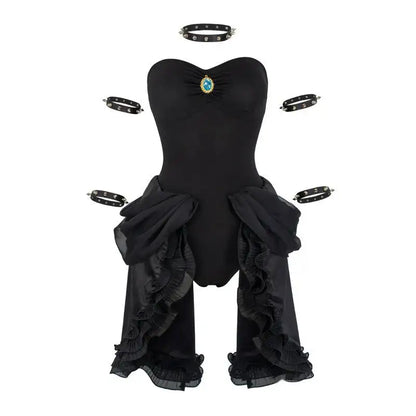 WENAM Bowsette Cosplay Costume Black Gothic Dress for Halloween Bowsette Princess Bowser Cosplay Costume Dress Sexy Short Black