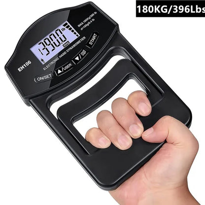 Dinamómetro digital de mano de 180 kg con pantalla LCD para entrenamiento de antebrazo y levantamiento de pesas.
