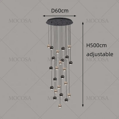 Lámparas colgantes modernas para escalera de apartamento, iluminación LED para sala de estar, pasillo de villa, luces colgantes para escalera, candelabro esférico para vestíbulo.