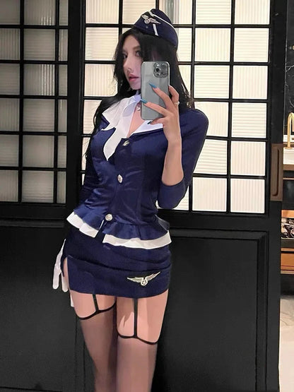 2025NEW Airline Stewardess Cosplay For Woman Sexy Air Hostess Uniform Halloween Costumes Fancy Role Play Party