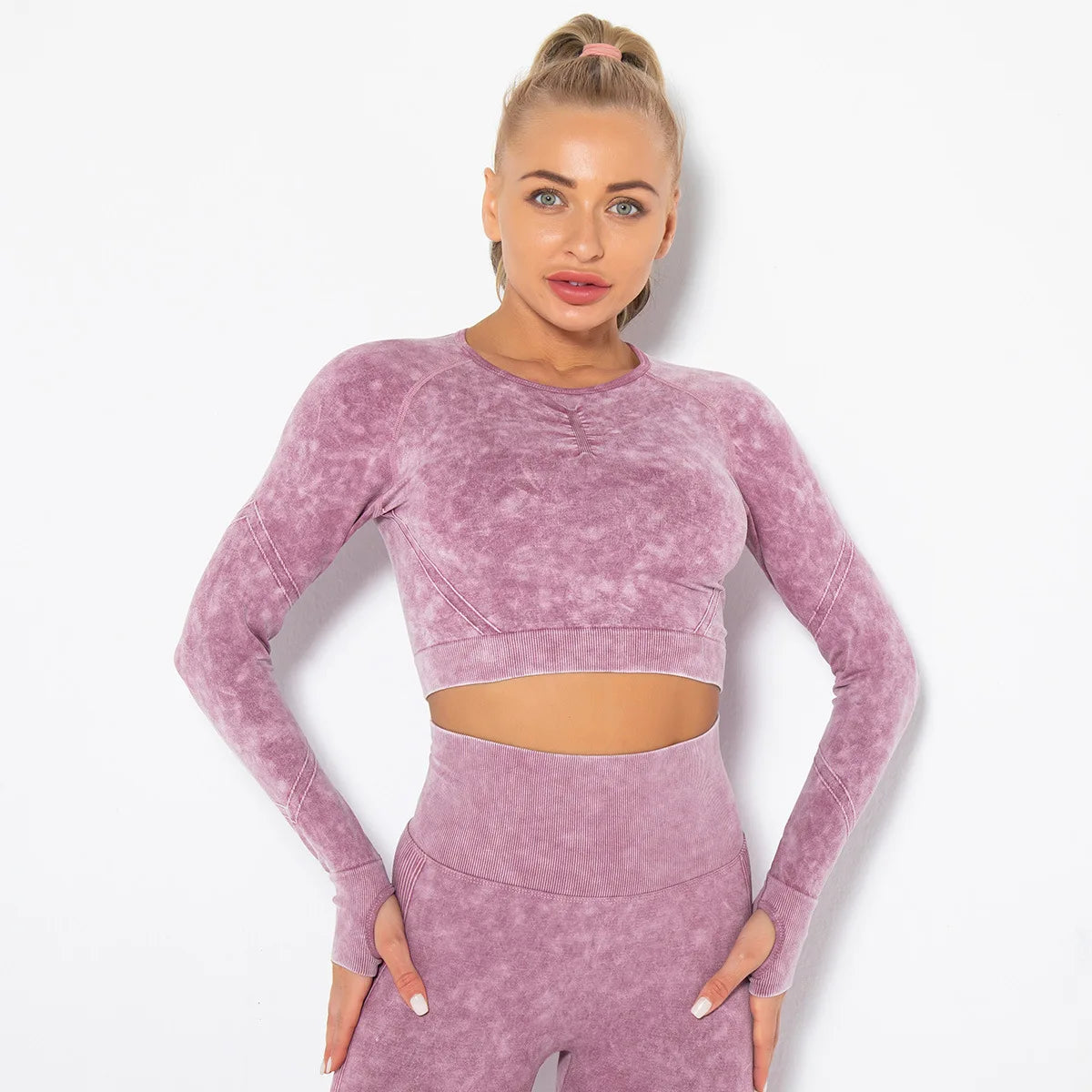 Conjunto de gimnasio con top corto sin costuras para mujer, conjunto de entrenamiento de yoga, ropa deportiva, leggings push up, chándal