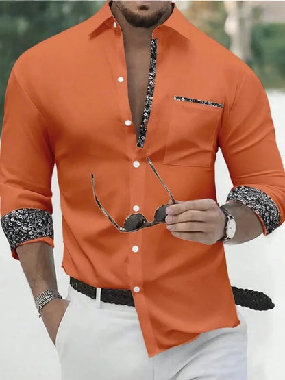 Autumn Quality Men's Long Sleeve Shirt Lapel Business Casual Pocket Shirt Style Office Shirt