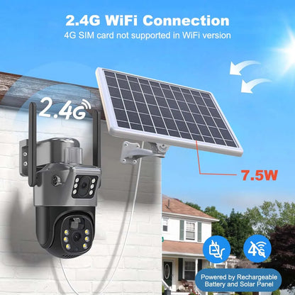 Cámara solar WiFi 4K de 8MP para exteriores, cámara de vigilancia CCTV inalámbrica con panel solar, doble lente, cámara IP PTZ y protección de seguridad.