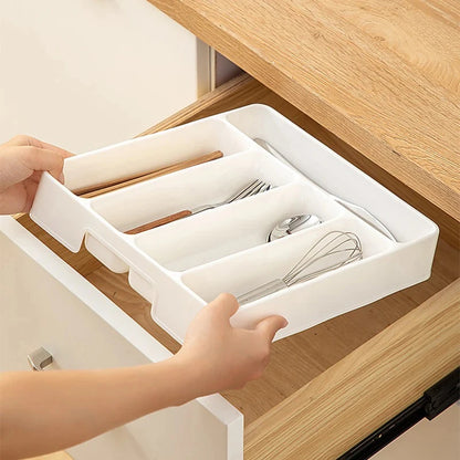 Gabinetes de cocina de 4/5 rejillas, caja de almacenamiento para palillos y vajilla, organizador divisor para cuchillos, tenedores y cucharas, cajón de almacenamiento para cuchillos y tenedores.