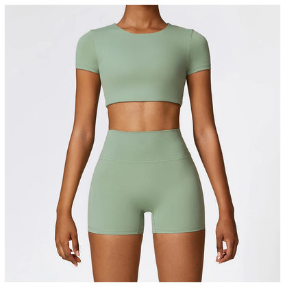 2PCS Seamless Yoga Set Women Workout Set Sportswear Gym Clothing Fitness Long Sleeve Crop Top High Waist Leggings Sports Suits