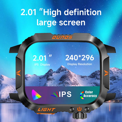 Reloj inteligente 2024 con pantalla 2.01, linterna para exteriores, brújula, IP68, resistente al agua, llamadas inalámbricas, batería de 600 mAh, modo deportivo de 100+